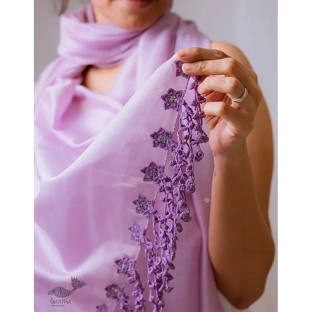 A Symphony in Color | Hand Knitted Crochet Chanderi Stole - C