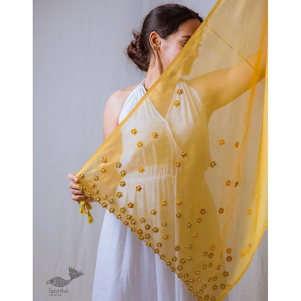 A Symphony in Color | Hand Knitted Crochet Chanderi Stole - D90