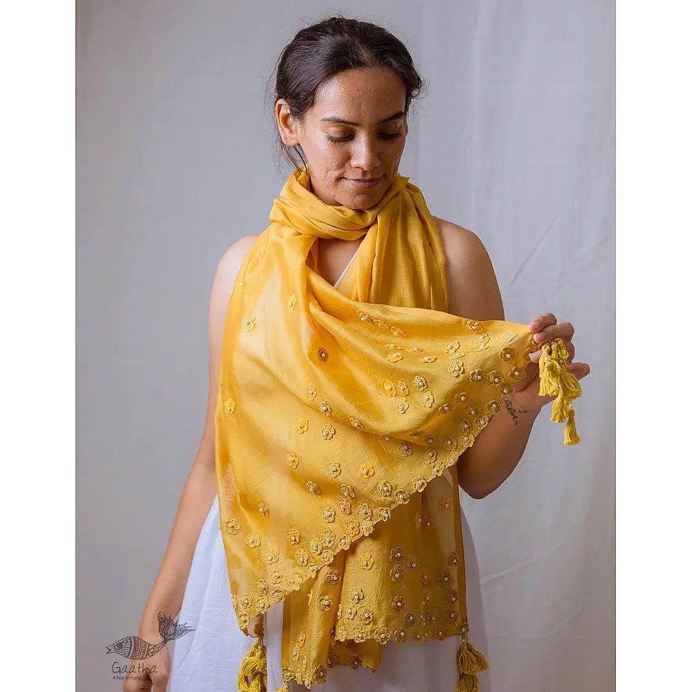 A Symphony in Color | Hand Knitted Crochet Chanderi Stole - D90