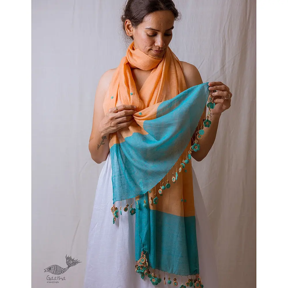 A Symphony in Color | Hand Knitted Crochet Chanderi Stole - E