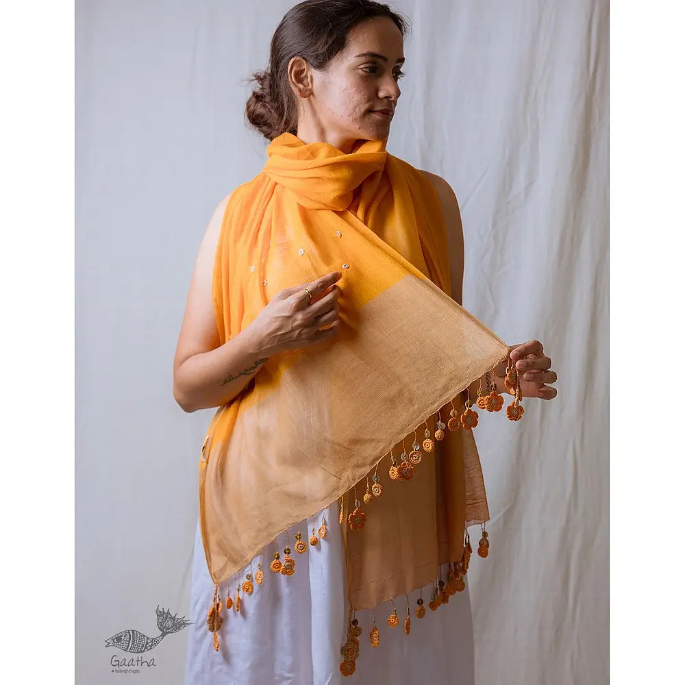 A Symphony in Color | Hand Knitted Crochet Chanderi Stole - F