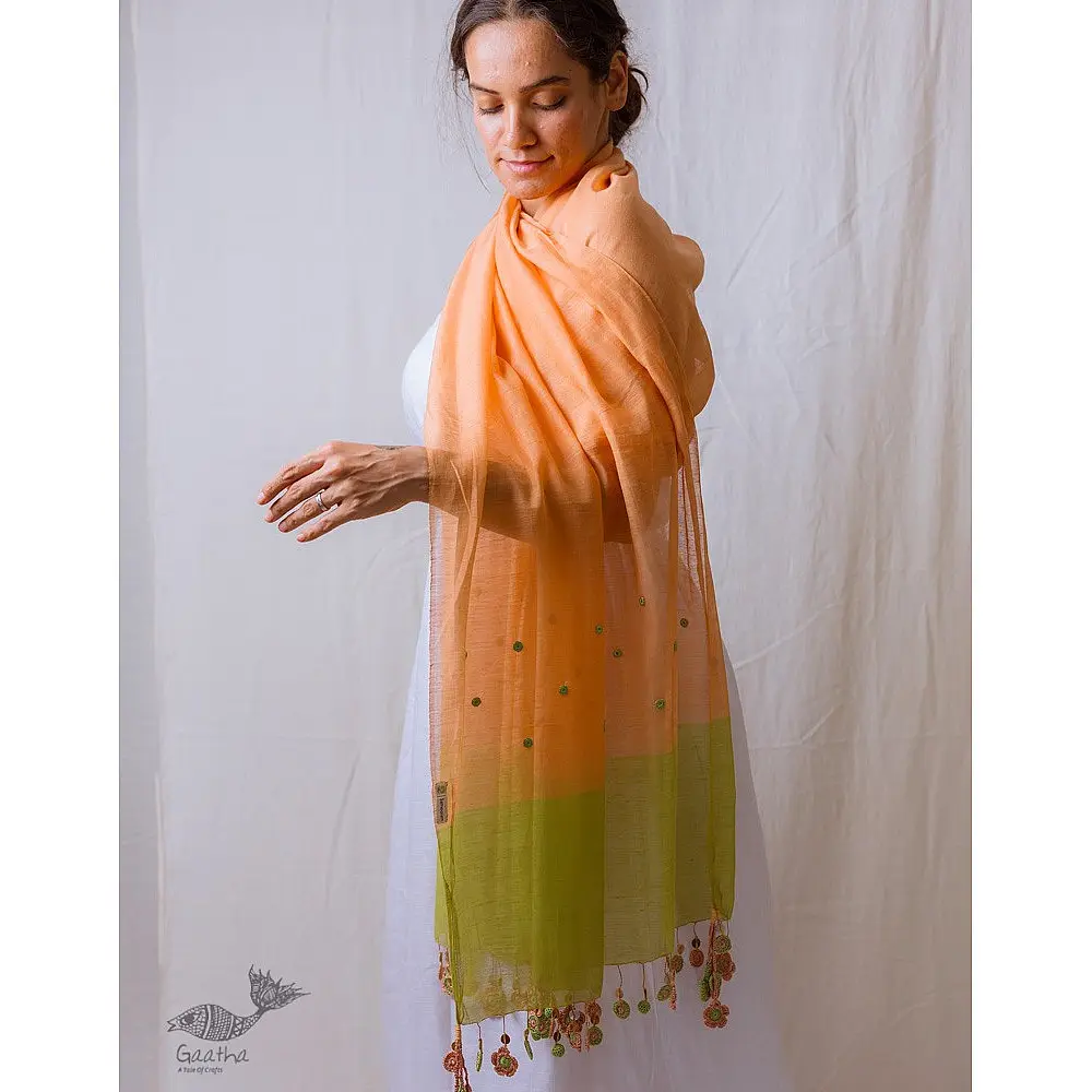 A Symphony in Color | Hand Knitted Crochet Chanderi Stole - G