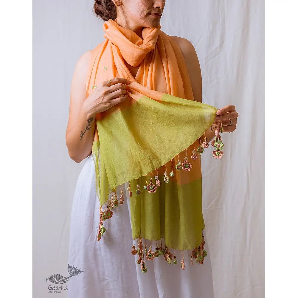 A Symphony in Color | Hand Knitted Crochet Chanderi Stole - G