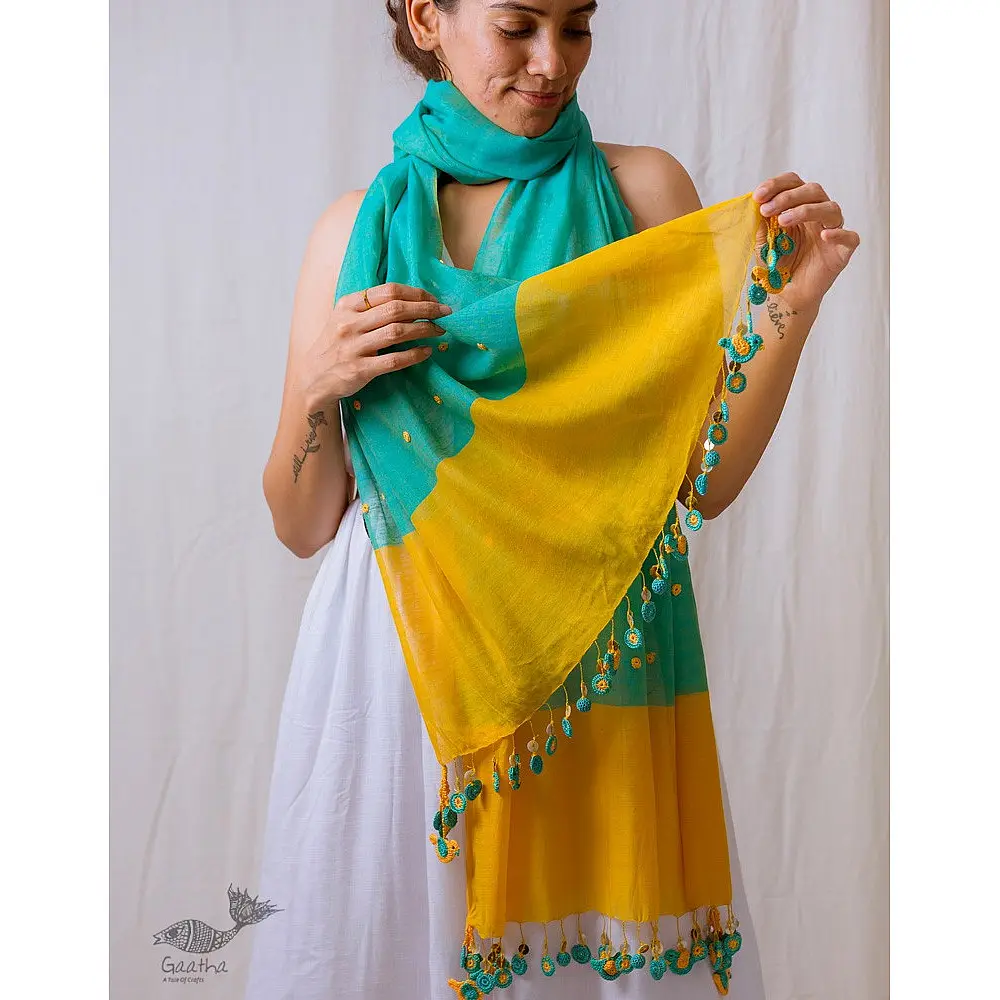 A Symphony in Color | Hand Knitted Crochet Chanderi Stole - I