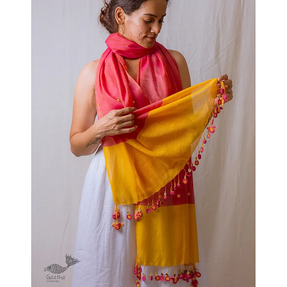 A Symphony in Color | Hand Knitted Crochet Chanderi Stole - J