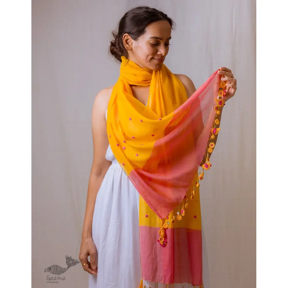 A Symphony in Color | Hand Knitted Crochet Chanderi Stole - K