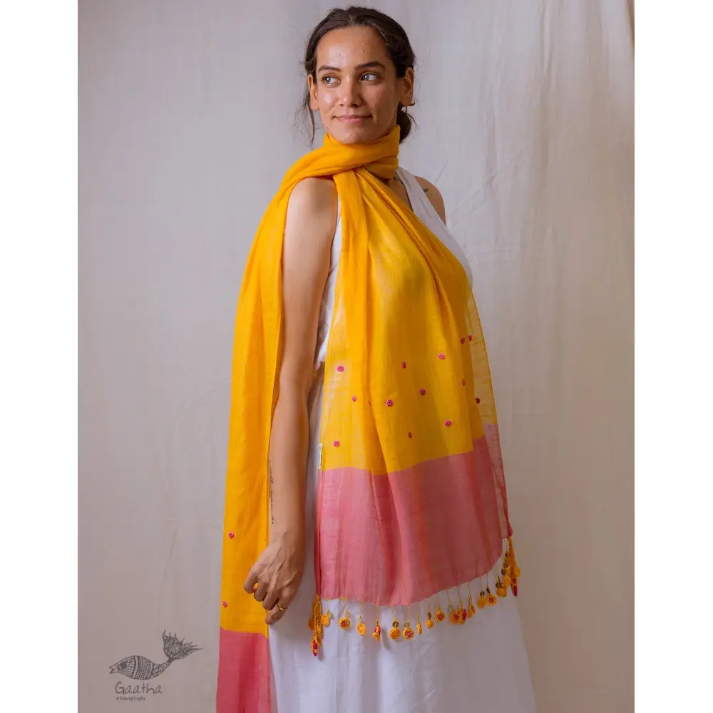 A Symphony in Color | Hand Knitted Crochet Chanderi Stole - K
