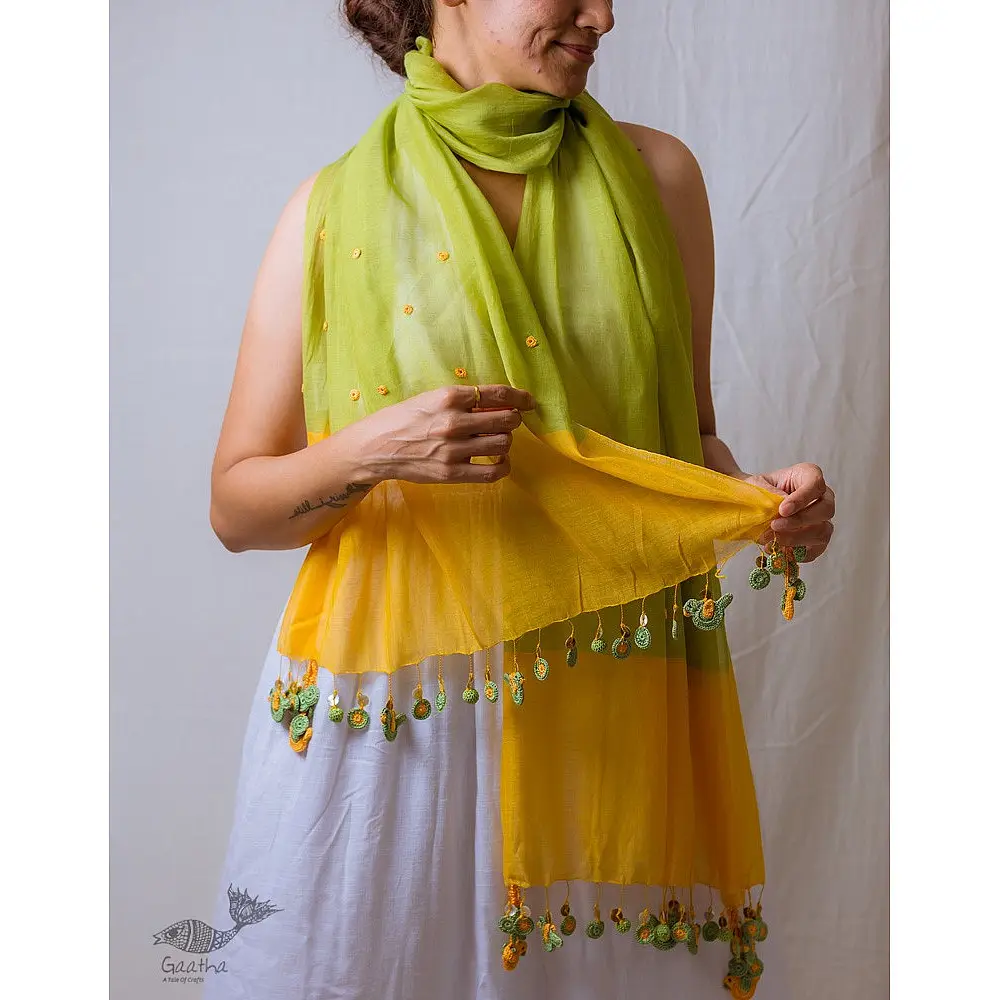 A Symphony in Color | Hand Knitted Crochet Chanderi Stole - L