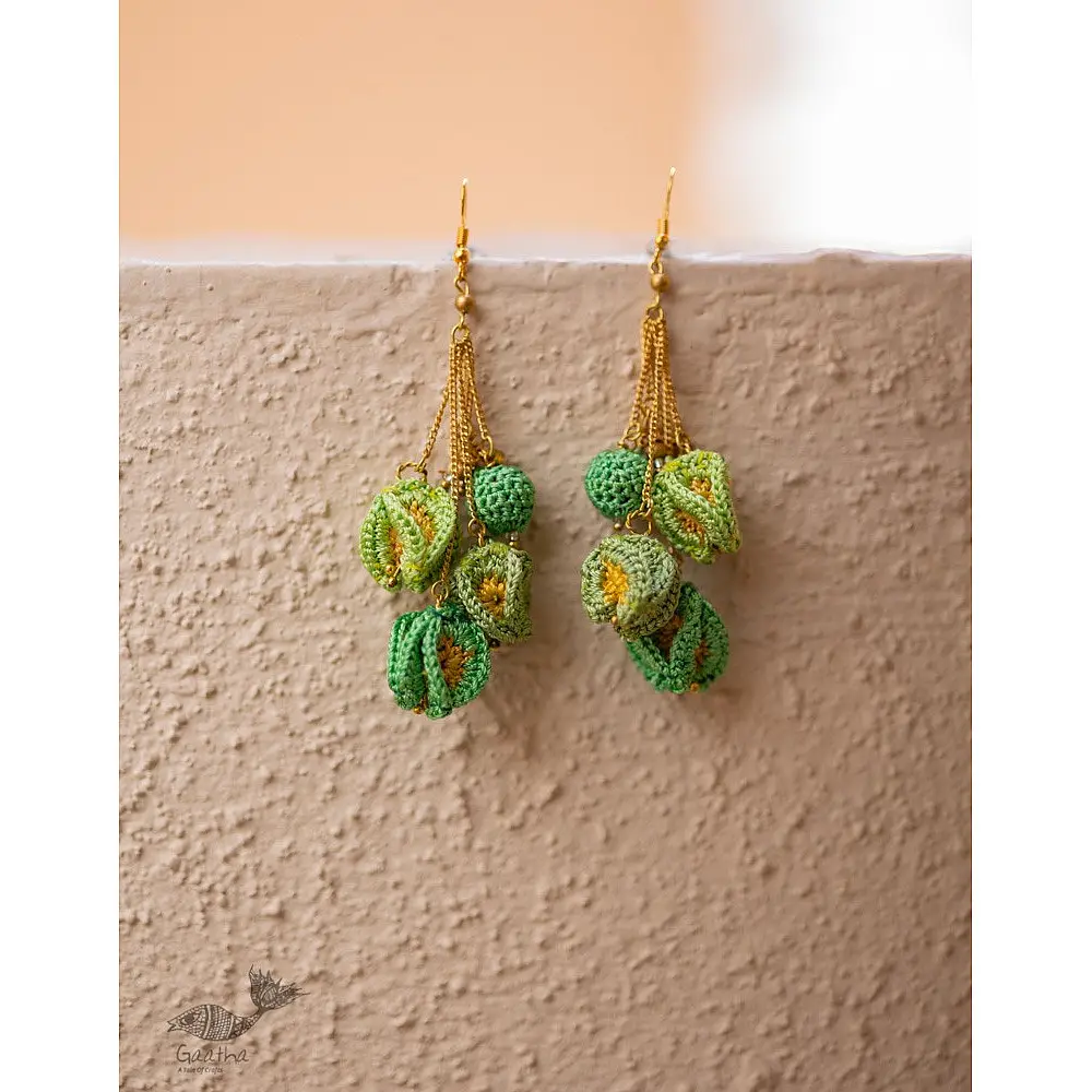 Crochet | Swing Earrings ~ Green Bougainvillea