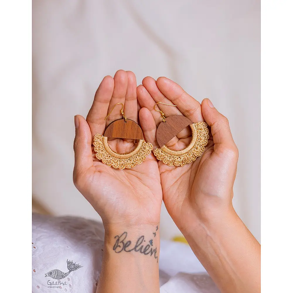 Crochet |  Crescent Moon Earrings ~ Beige ( Two Options Beige(Brown)/ Grey)