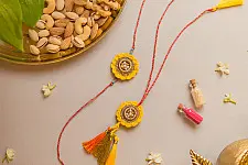 Crochet Rakhi -⚬- Handmade Marigold Crochet Rakhi & Lumba Set (Set of 2) 26
