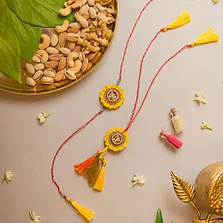 Crochet Rakhi -⚬- Handmade Marigold Crochet Rakhi & Lumba Set (Set of 2) 26