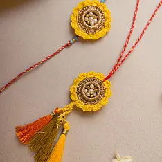 Crochet Rakhi -⚬- Handmade Marigold Crochet Rakhi & Lumba Set (Set of 2) 26