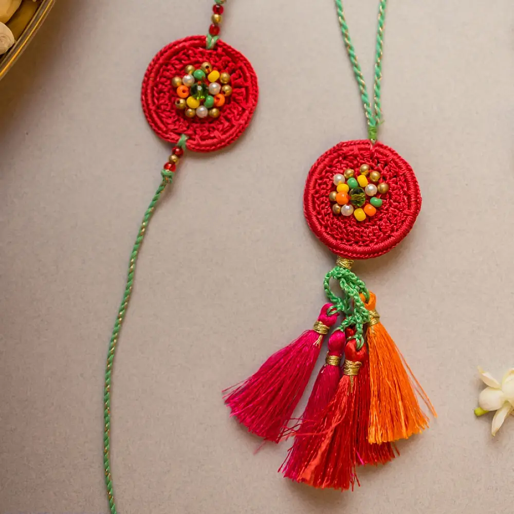 shop Coral Reef Crochet Rakhi & Lumba Set (Set of 2)