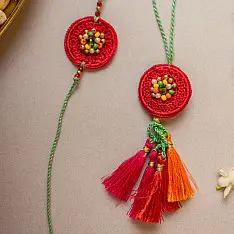 Crochet Rakhi -⚬- Handmade Coral Reef Crochet Rakhi & Lumba Set (Set of 2) 27