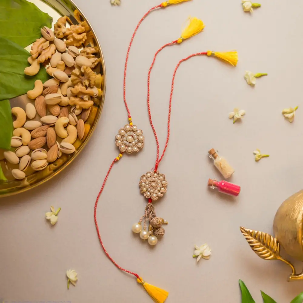 shop Handmade Celestial Crochet Rakhi & Lumba Set (Set of 2)