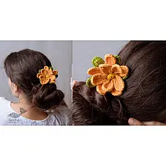 Crochet ✩ Hair Stick -Mustard Camellia 