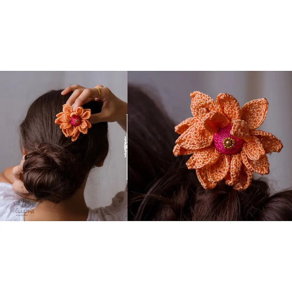 Crochet ✩ Hair Stick - Orange Camellia