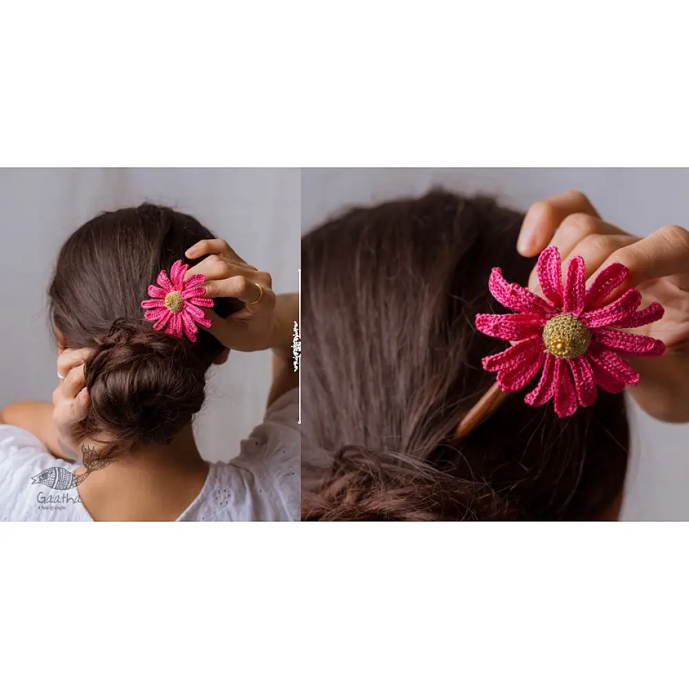 Crochet ✩ Hair Stick - Pink Daisy 