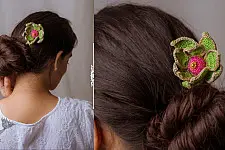 Crochet ✩  Hair Stick - Shimmer and Green Lotus 