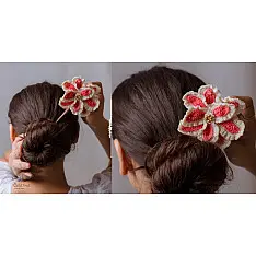 Crochet ✩  Hairstick - Pink & White Petunia