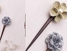 Crochet ✩ Metallic Thread Flowers Hair Stick (Pair)