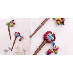 Crochet ✩ Multi coloured Bird Butterfly Hair Stick (Pair) ~ Green