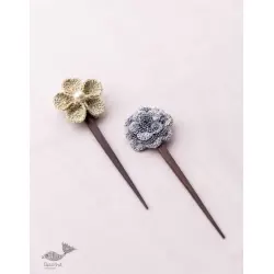 Crochet ✩ Metallic Thread Flowers Hair Stick (Pair)