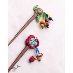 Crochet ✩ Multi coloured Bird Butterfly Hair Stick (Pair) ~ Green