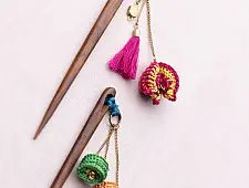 Crochet ✩ Multi coloured Tassel Flower Hair Stick (Pair)