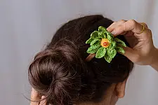 Crochet ✩  Hair Stick -Green Camellia 