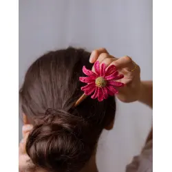 Crochet ✩ Hair Stick - Pink Daisy 