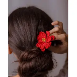 Crochet ✩  Hair Stick - Dark Red Camellia 