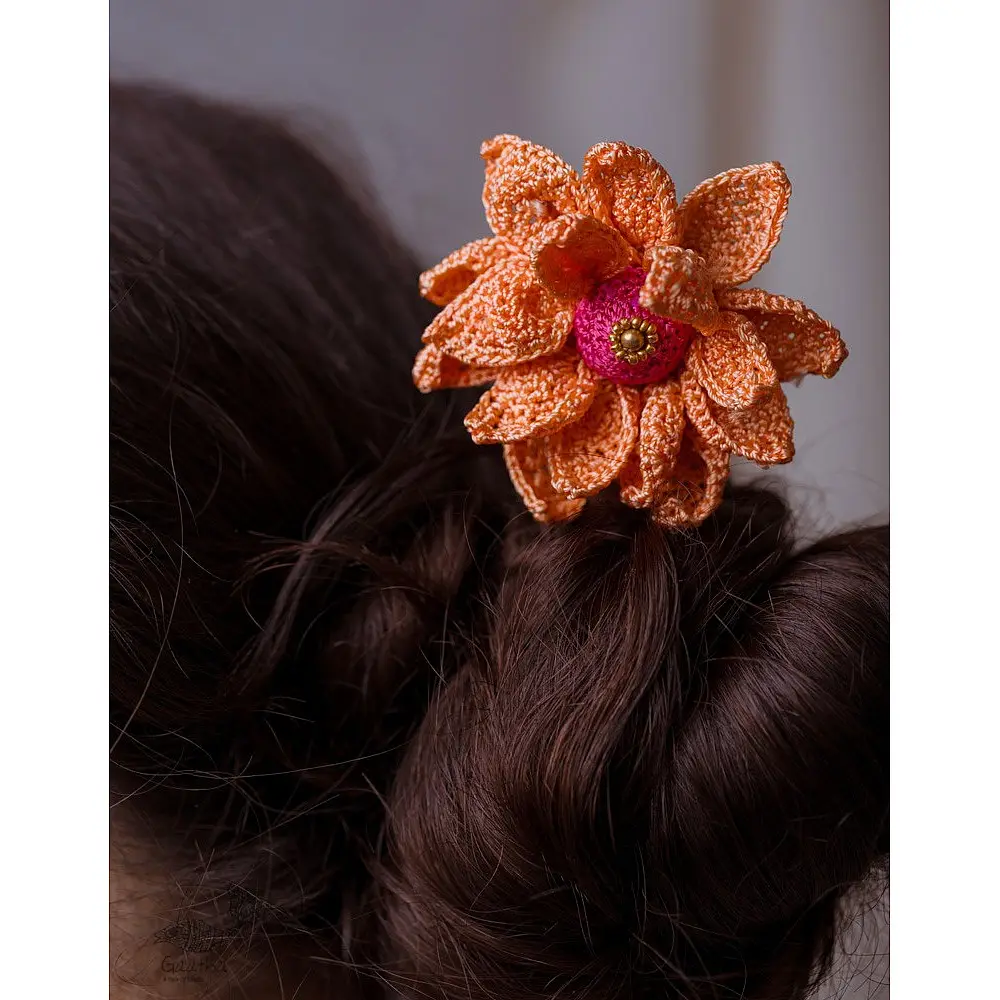 Crochet ✩ Hair Stick - Orange Camellia