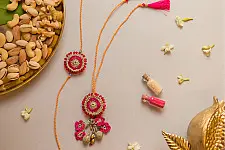 Crochet Rakhi -⚬- Handmade Pink Twilight Crochet Rakhi & Lumba Set (Set of 2) 30