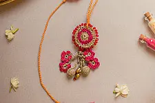 Crochet Rakhi -⚬- Handmade Pink Twilight Crochet Rakhi & Lumba Set (Set of 2) 30