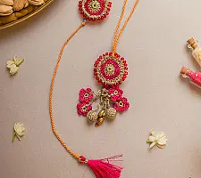 Crochet Rakhi -⚬- Handmade Pink Twilight Crochet Rakhi & Lumba Set (Set of 2) 30