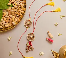 Crochet Rakhi -⚬- Antique Pearl Crochet Rakhi & Lumba Set (Set of 2) 