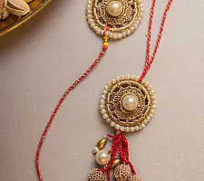 Crochet Rakhi -⚬- Antique Pearl Crochet Rakhi & Lumba Set (Set of 2) 