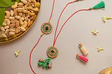 Crochet Rakhi -⚬- Green Jewel Crochet Rakhi & Lumba Set (Set of 2) 32