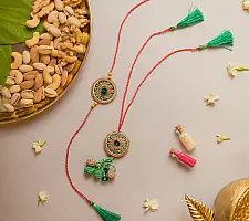 Crochet Rakhi -⚬- Green Jewel Crochet Rakhi & Lumba Set (Set of 2) 32