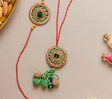 Crochet Rakhi -⚬- Green Jewel Crochet Rakhi & Lumba Set (Set of 2) 32