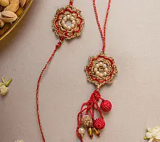 Crochet Rakhi -⚬- Red Pearl Crochet Rakhi & Lumba Set (Set of 2)