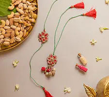 Crochet Rakhi -⚬- Coral Red Crochet Rakhi & Lumba Set (Set of 2)
