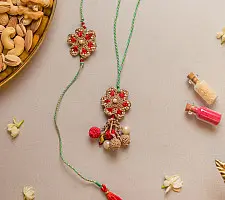 Crochet Rakhi -⚬- Coral Red Crochet Rakhi & Lumba Set (Set of 2)