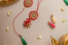 Crochet Rakhi -⚬- Handmade Festive Red Crochet Rakhi & Lumba Set (Set of 2)