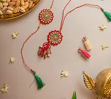 Crochet Rakhi -⚬- Handmade Festive Red Crochet Rakhi & Lumba Set (Set of 2)