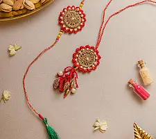 Crochet Rakhi -⚬- Handmade Festive Red Crochet Rakhi & Lumba Set (Set of 2)