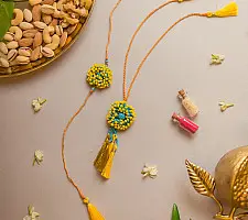 Crochet Rakhi -⚬- Yellow Coral Crochet Rakhi & Lumba Set (Set of 2)