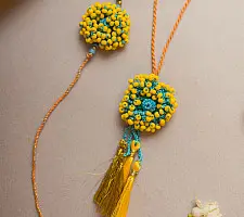 Crochet Rakhi -⚬- Yellow Coral Crochet Rakhi & Lumba Set (Set of 2)